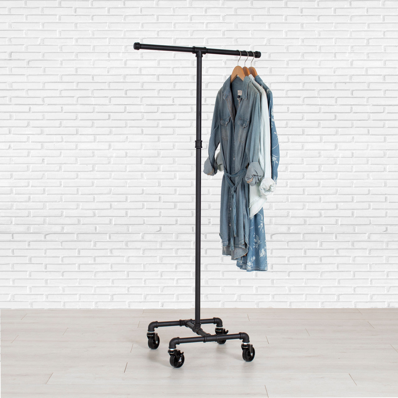 Industrial Pipe Rolling Clothing Rack | 2-Way