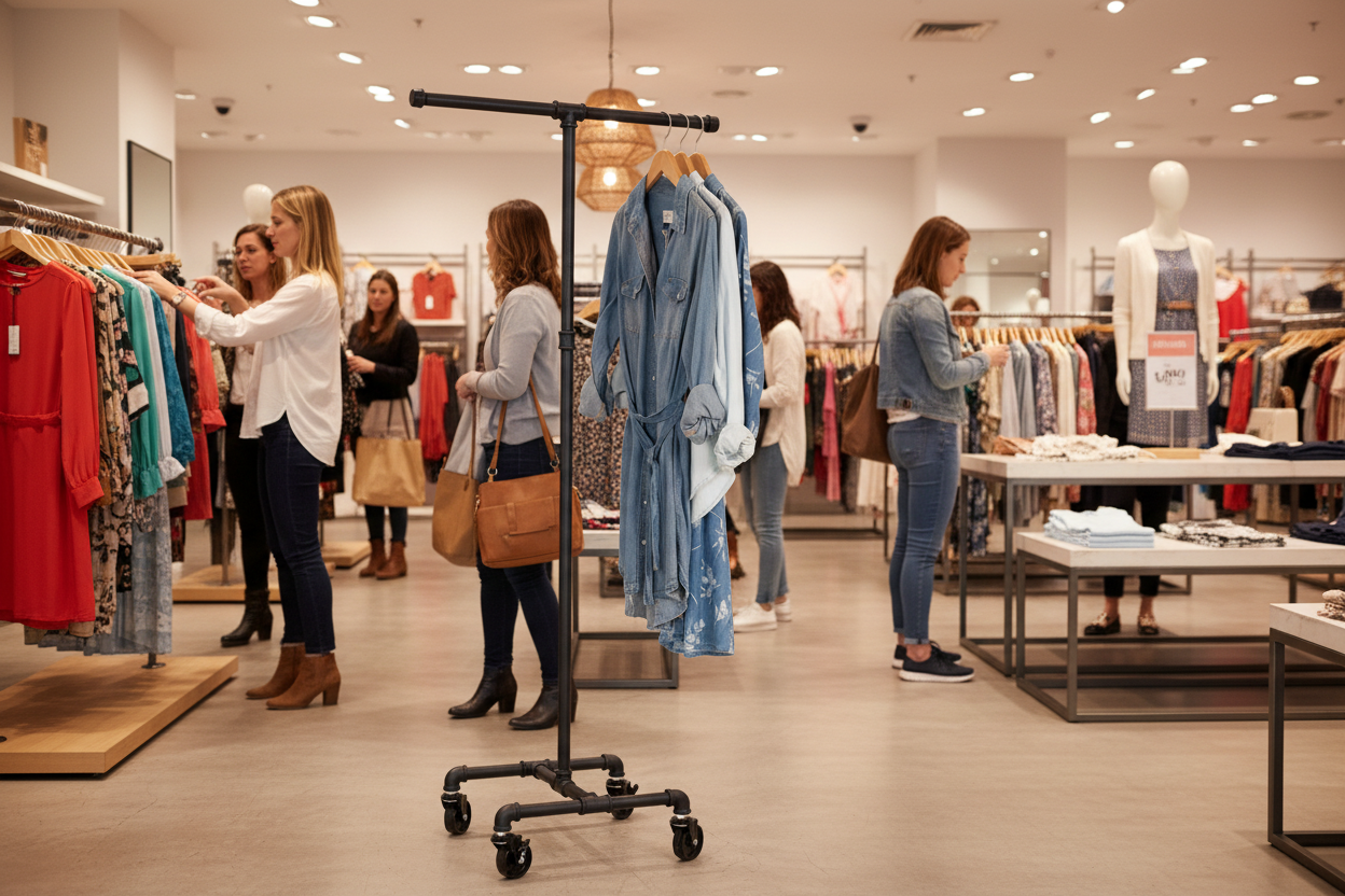 Industrial Pipe Rolling Clothing Rack | 2-Way