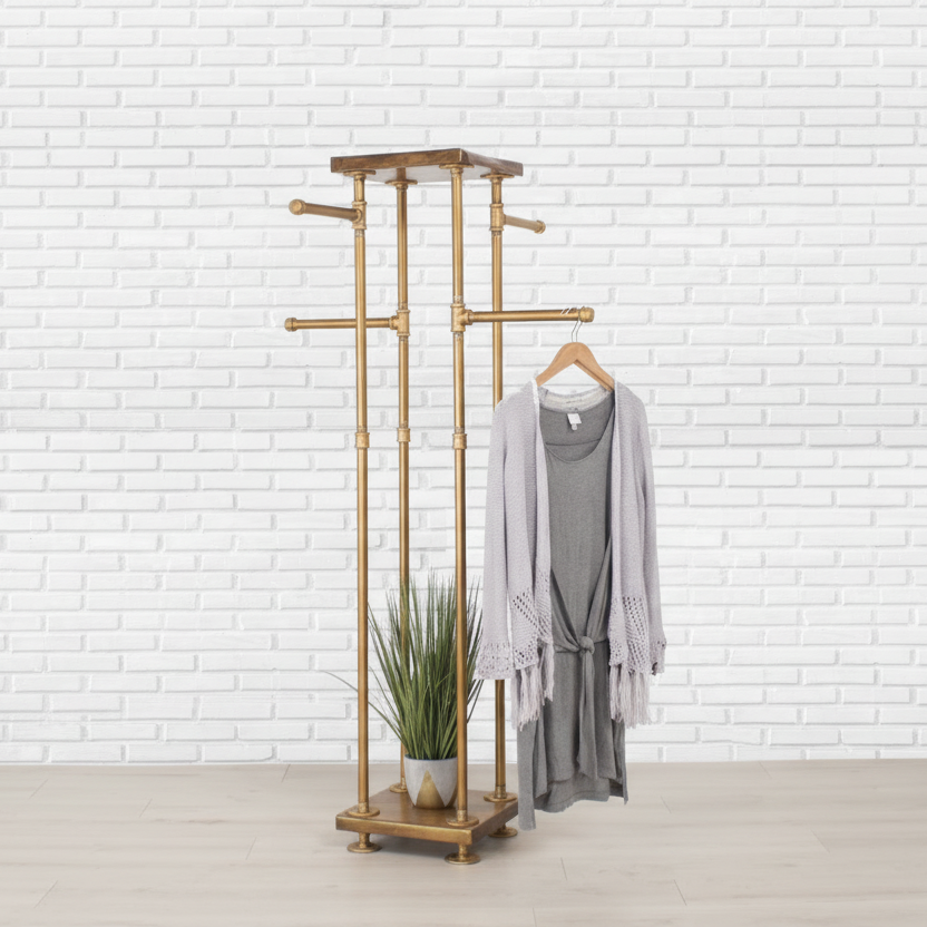 Industrial Pipe and Wood Clothes Rack 4-Way, Garment Rack, Clothing Rack, Closet Organizer, Clothing Storage and Display