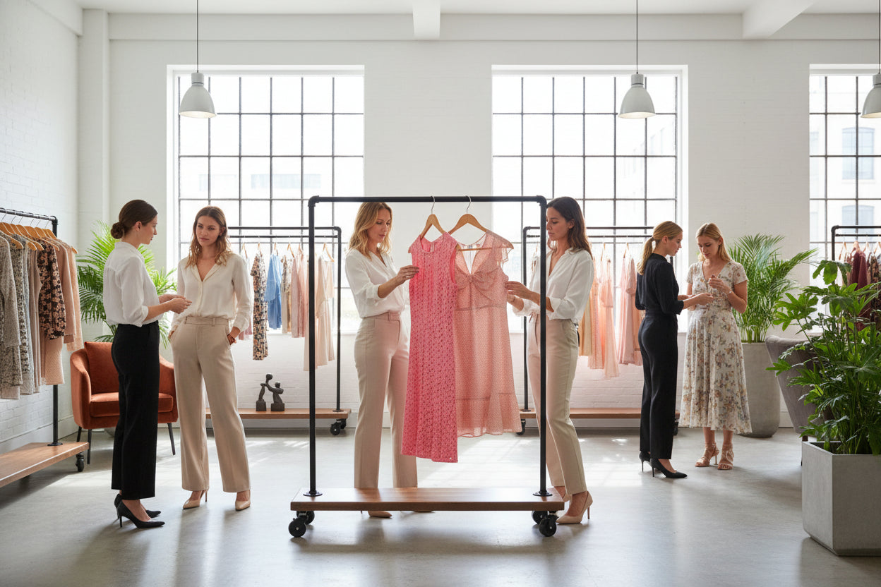 Industrial Pipe Clothing Rack with Solid Wood Shelves | Single Shelf on Wheels