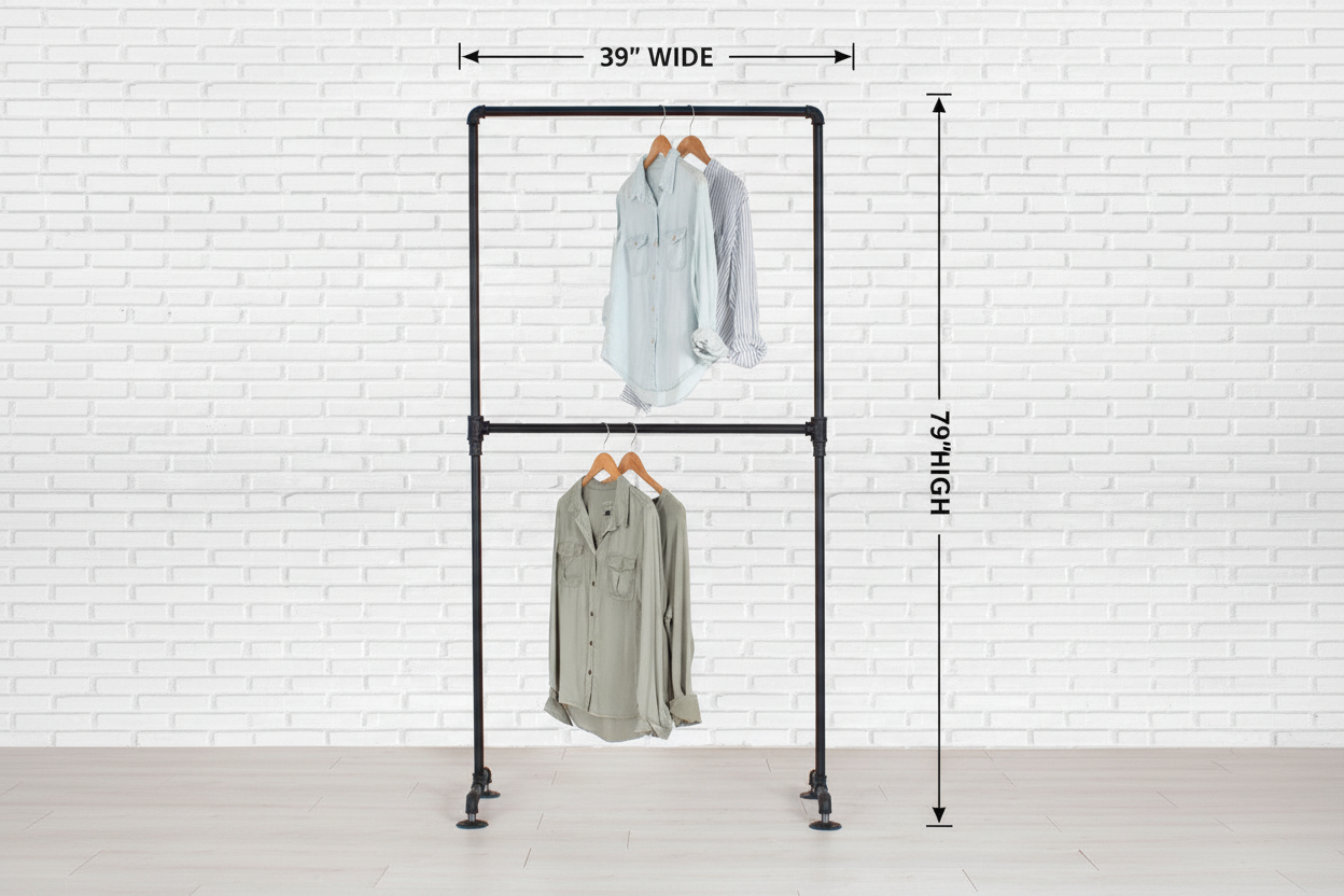Industrial Pipe Double Row Clothing Rack