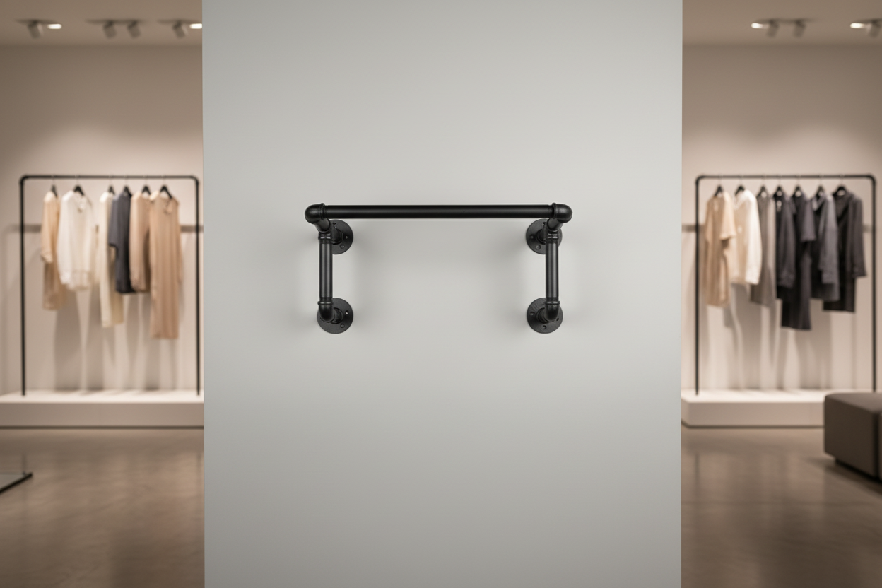 William Roberts Vintage Industrial Wall Mounted Closet Organizer Pipe Clothes Bar, Space Saving Closet Organizers and Storage Rail, Heavy Duty Metal Coat Rack for Entryway, Bedroom or Retail Display