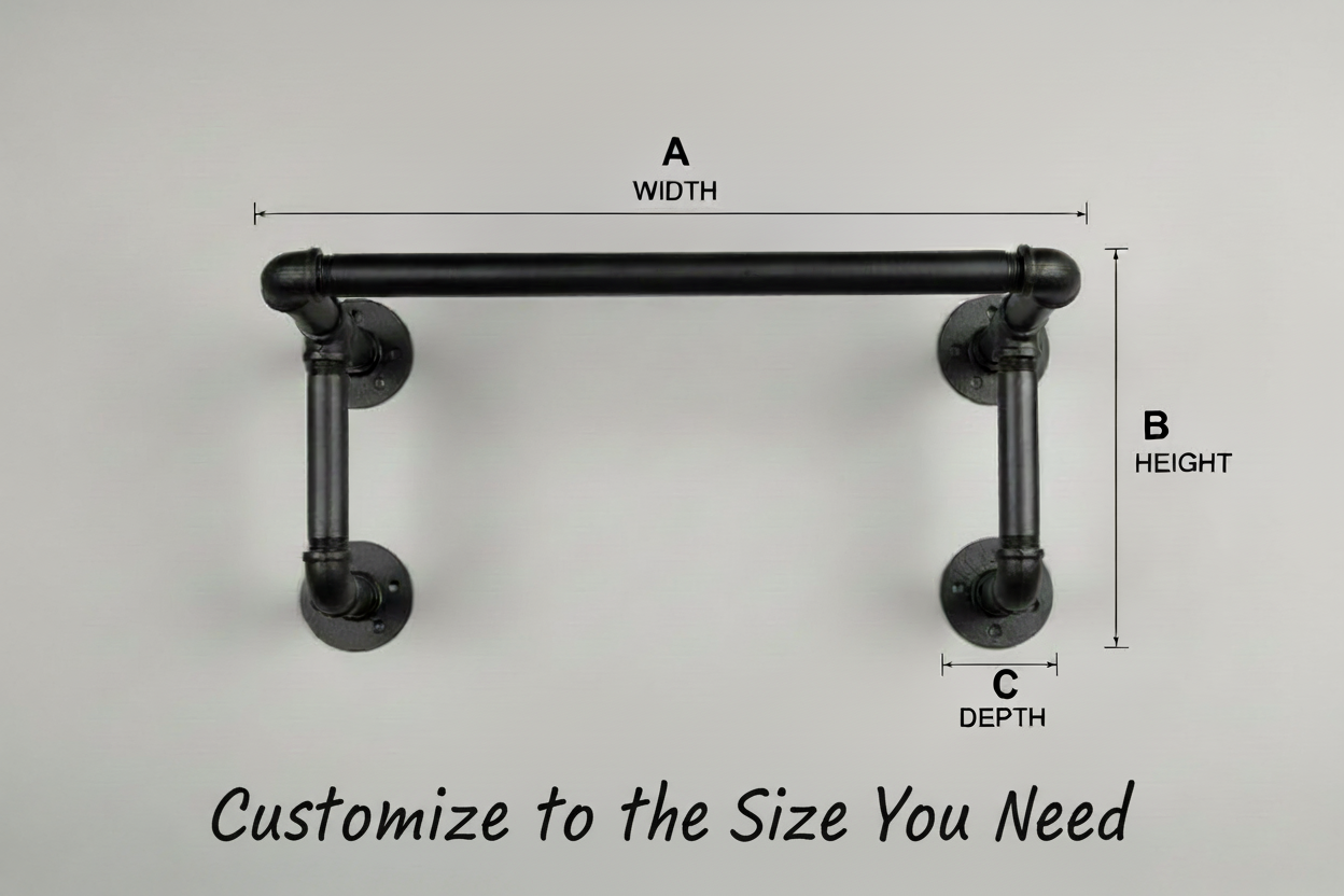 William Roberts Vintage Industrial Wall Mounted Closet Organizer Pipe Clothes Bar, Space Saving Closet Organizers and Storage Rail, Heavy Duty Metal Coat Rack for Entryway, Bedroom or Retail Display