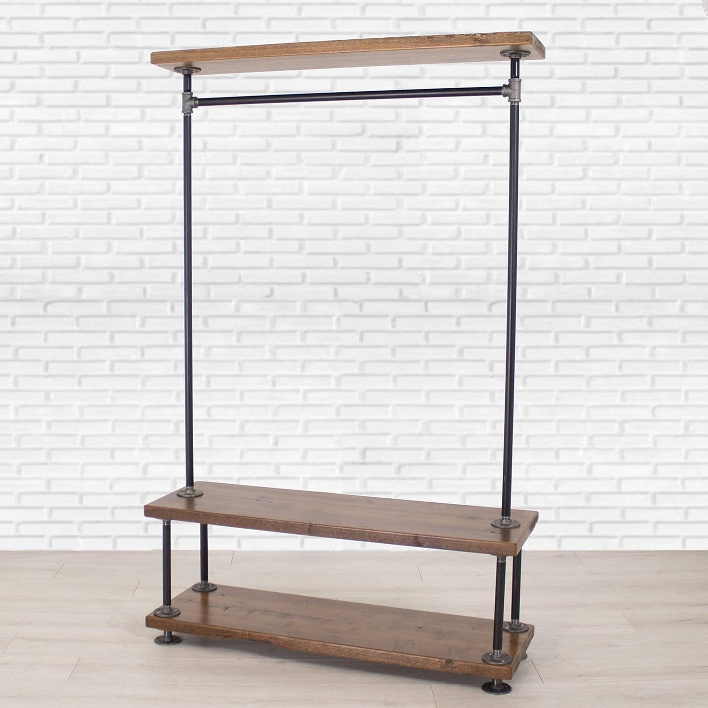 Industrial Pipe Clothing Rack with Wood Shelving