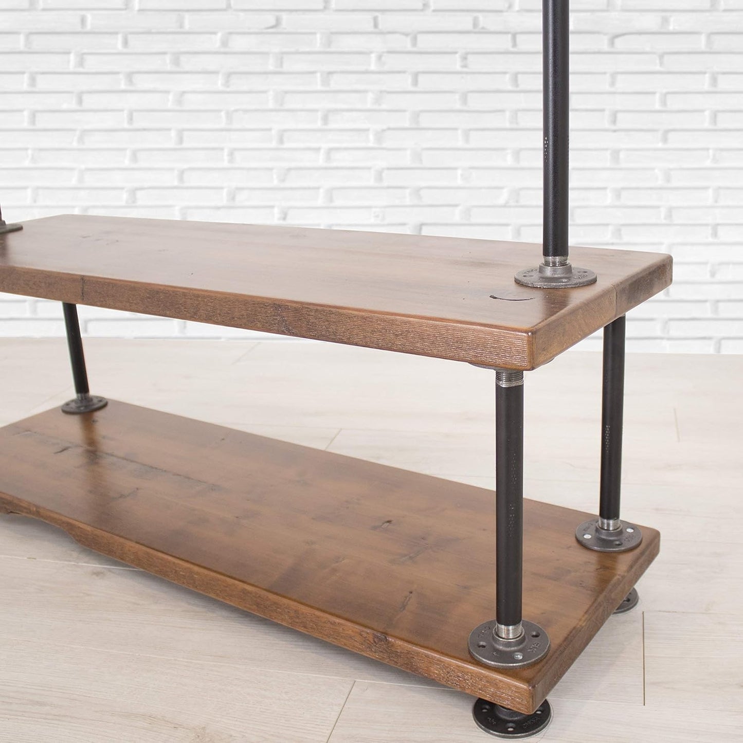 Industrial Pipe Clothing Rack with Wood Shelving